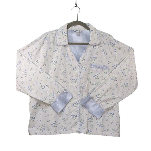 Vintage Vanity Fair Womens Pajama Set XL White Blue Cotton Blend Poplin 2Pc - Picture 2 of 16